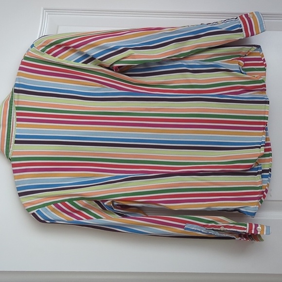 Vintage Lacoste rainbow striped woman's button down. EUC size small - Picture 4 of 5